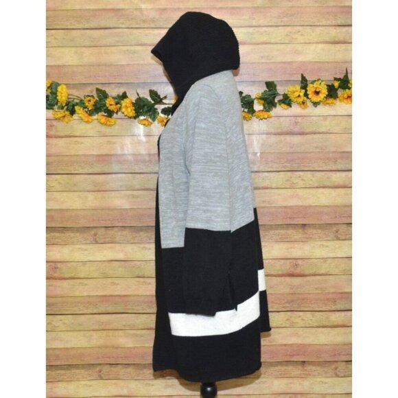 French Dressing Jeans Gray Black Color Block Hooded Long Cardigan Sweater Size L - Picture 8 of 13
